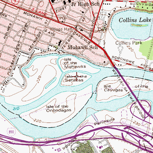 Topographic Map of Isle of the Senecas, NY