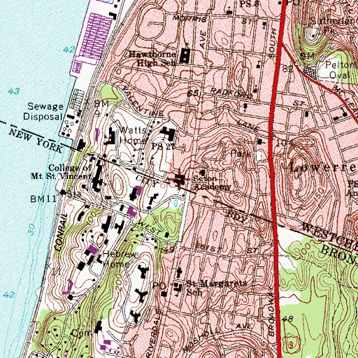Topographic Map of Seton Academy, NY
