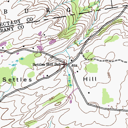 Topographic Map of Settles Hill School (historical), NY