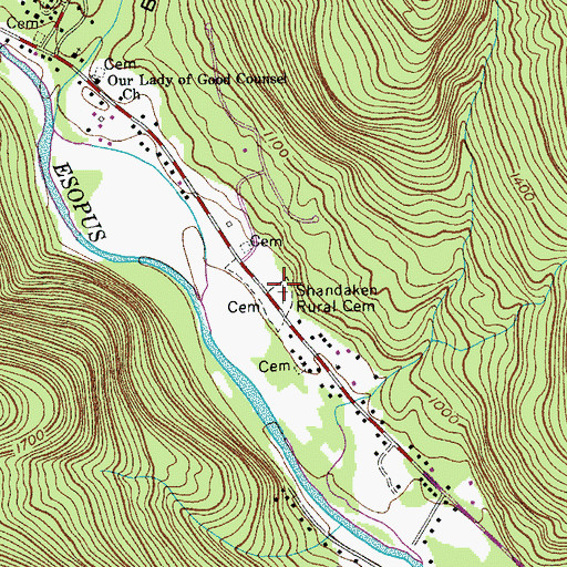 Topographic Map of Shandaken Rural Cemetery, NY