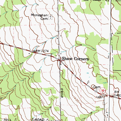 Topographic Map of Shaw Corners, NY