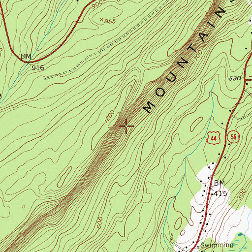 Topographic Map of Shawangunk Mountains, NY