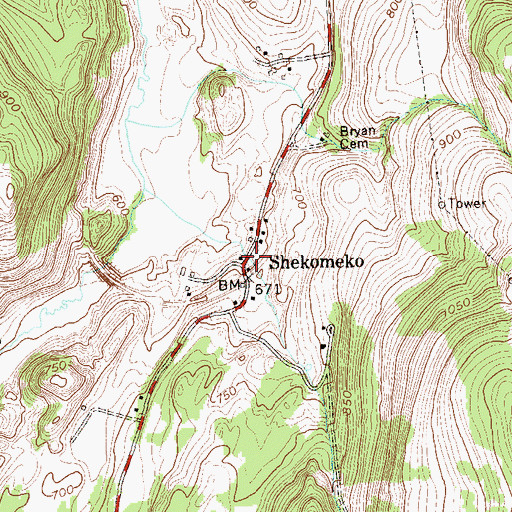 Topographic Map of Shekomeko, NY