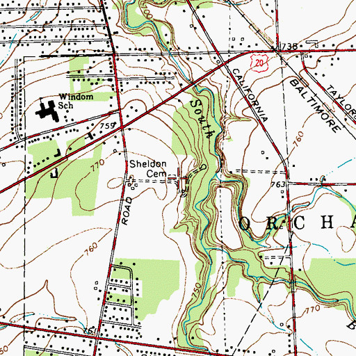 Topographic Map of Sheldon Cemetery, NY