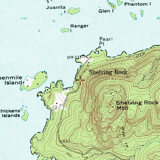 Topographic Map of Shelving Rock, NY