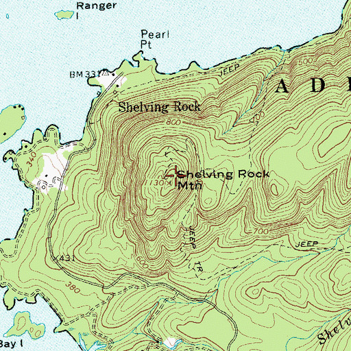 Topographic Map of Shelving Rock Mountain, NY