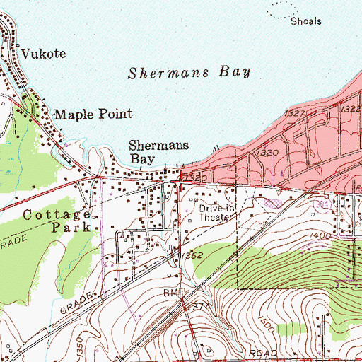 Topographic Map of Shermans Bay, NY