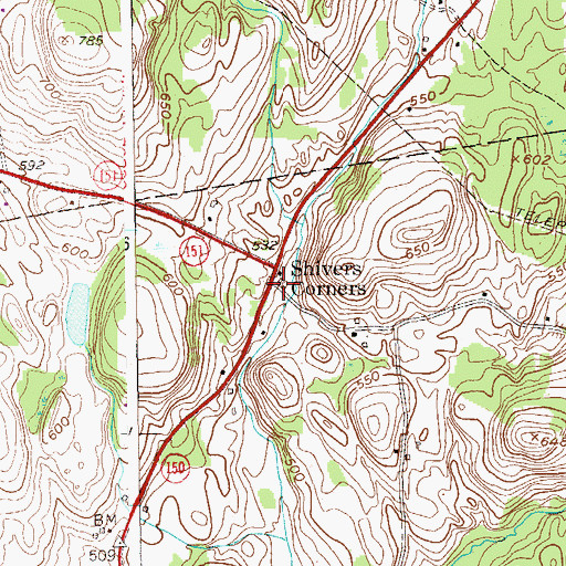 Topographic Map of Shivers Corners, NY