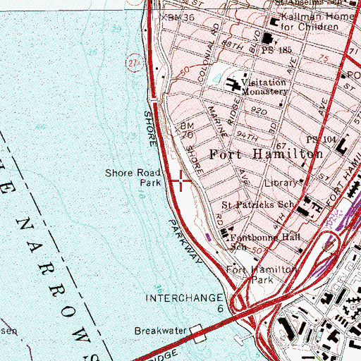 Topographic Map of Shore Road Park, NY