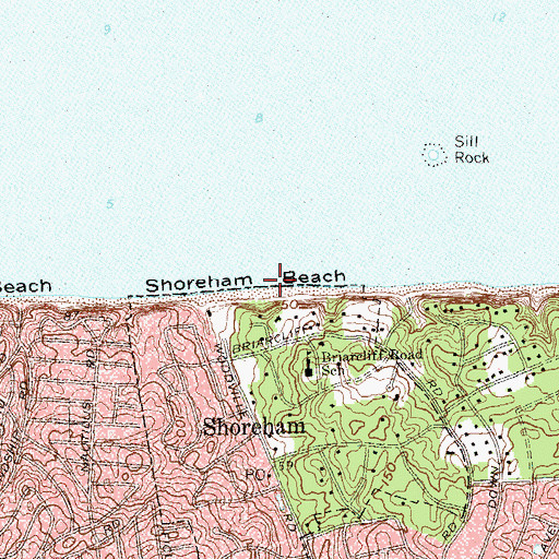 Topographic Map of Shoreham Beach, NY