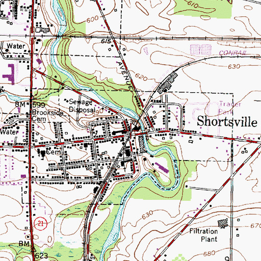 Topographic Map of Shortsville, NY