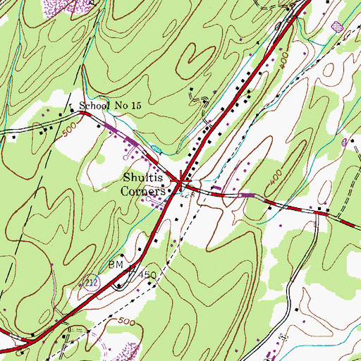 Topographic Map of Shultis Corners, NY