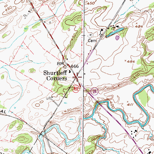 Topographic Map of Shurtleff Corners, NY