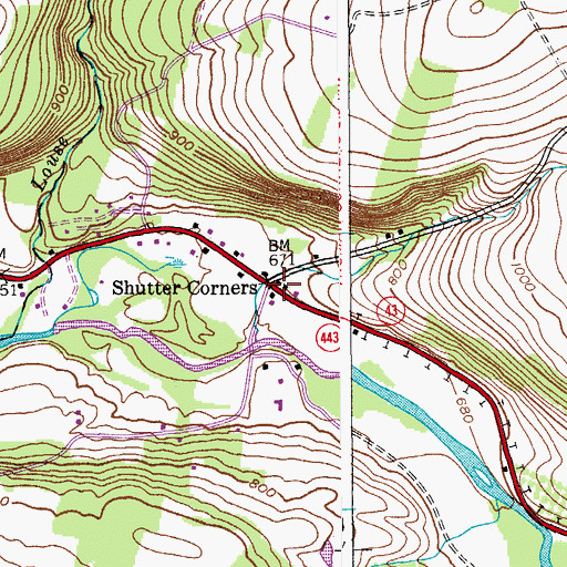 Topographic Map of Shutter Corners, NY