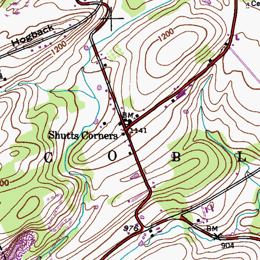 Topographic Map of Shutts Corners, NY