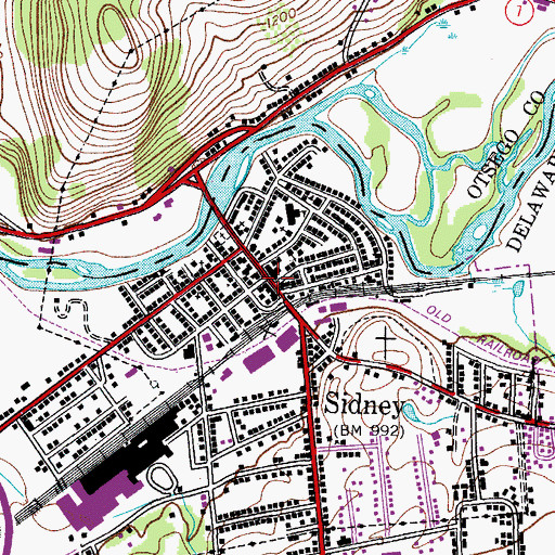 Topographic Map of Sidney, NY