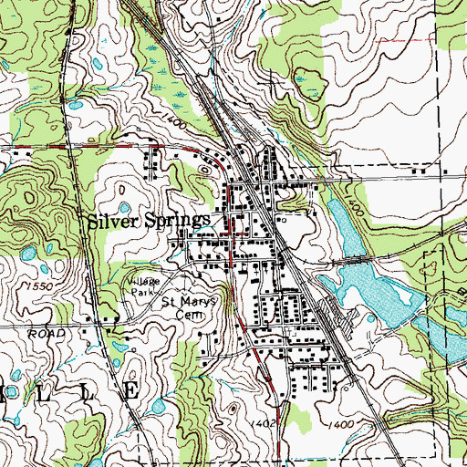Topographic Map of Silver Springs, NY