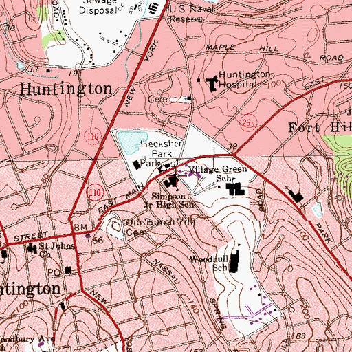Topographic Map of Simpson Junior High School (historical), NY