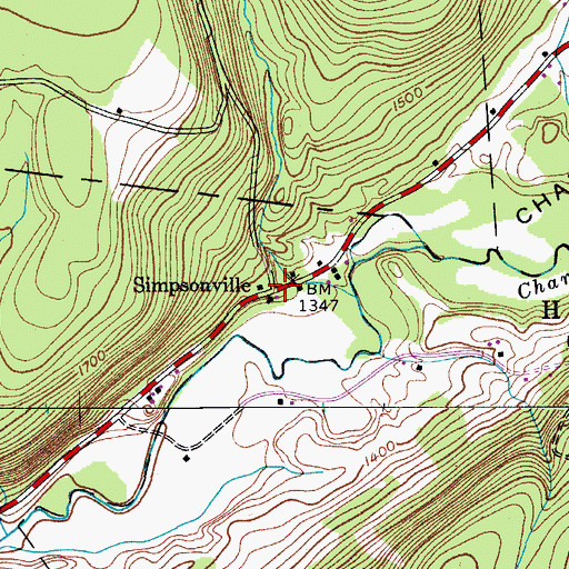 Topographic Map of Simpsonville, NY