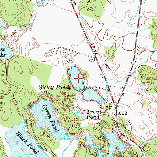 Topographic Map of Sisley Ponds, NY
