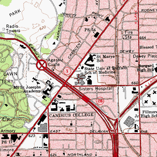 Topographic Map of Sisters of Charity Hospital, NY