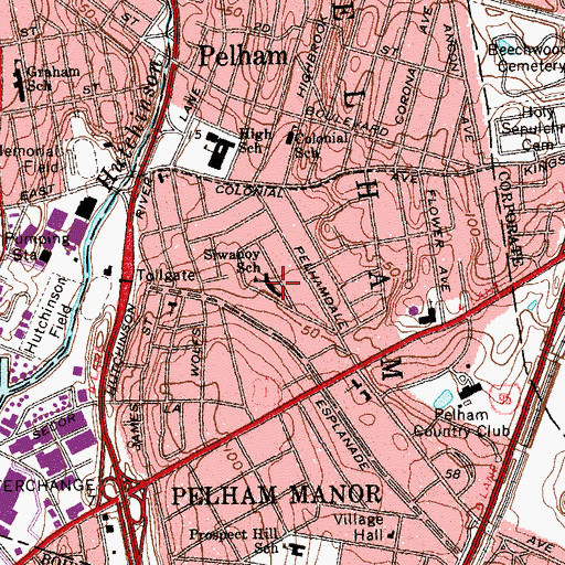Topographic Map of Siwanoy School, NY