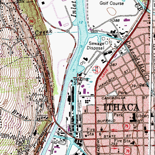 Topographic Map of Six Mile Creek, NY