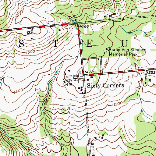 Topographic Map of Sixty Cemetery, NY