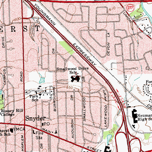 Topographic Map of Smallwood Drive School, NY