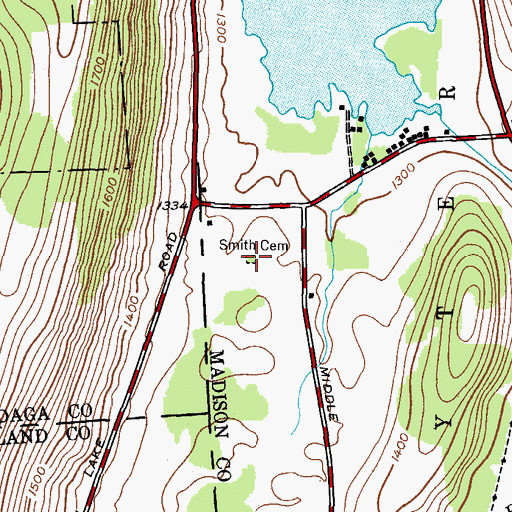 Topographic Map of Merchant Smith Cemetery, NY