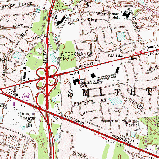 Topographic Map of Smith Lane School, NY