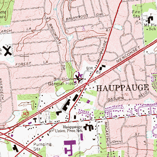 Topographic Map of Hospital of West Suffolk, NY