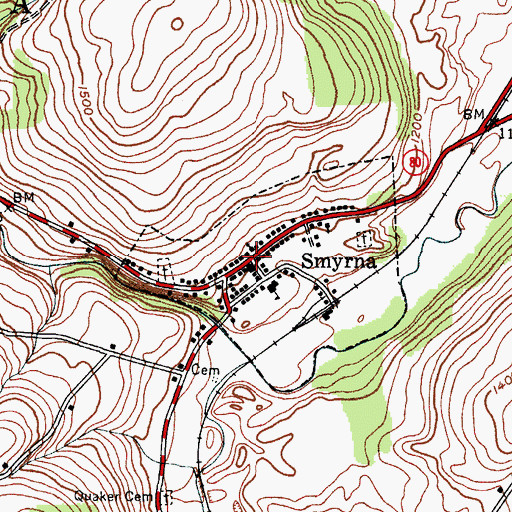 Topographic Map of Smyrna, NY