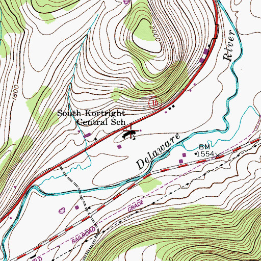 Topographic Map of South Kortright Central School, NY