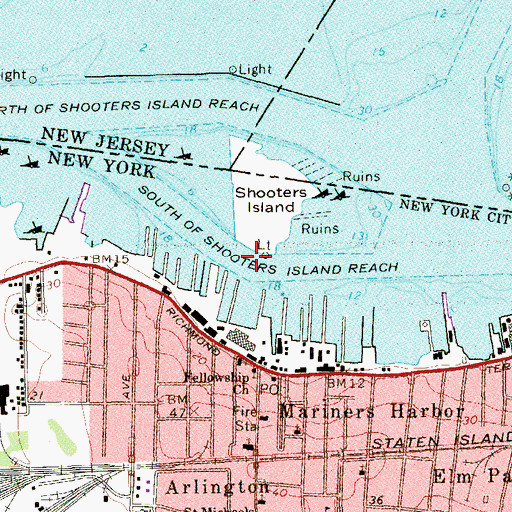 Topographic Map of South of Shooters Island Reach, NY