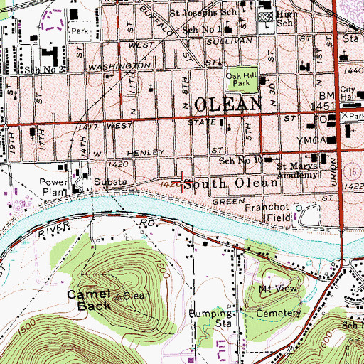 Topographic Map of South Olean, NY