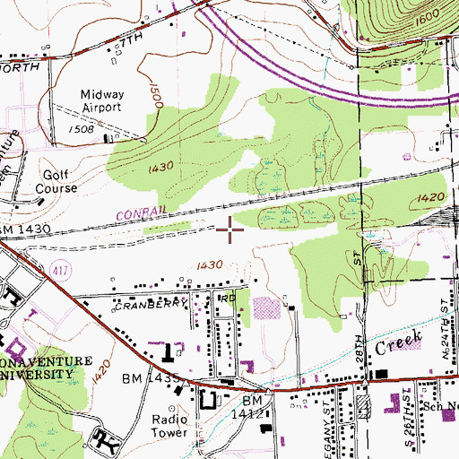Topographic Map of South Olean Yards, NY