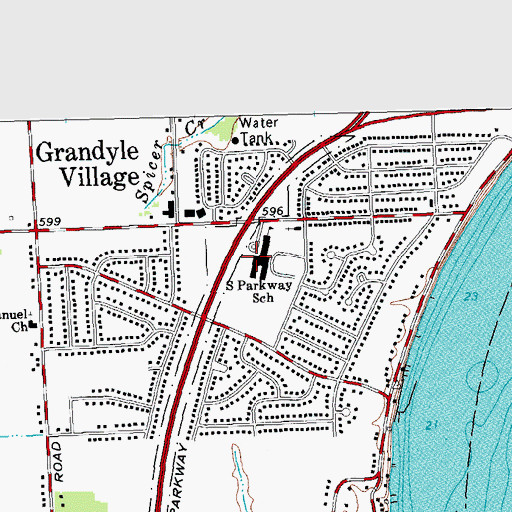 Topographic Map of South Parkway School, NY