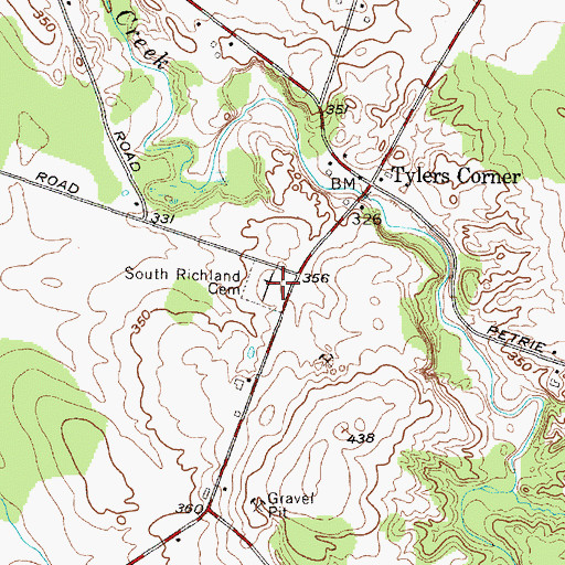 Topographic Map of South Richland Cemetery, NY