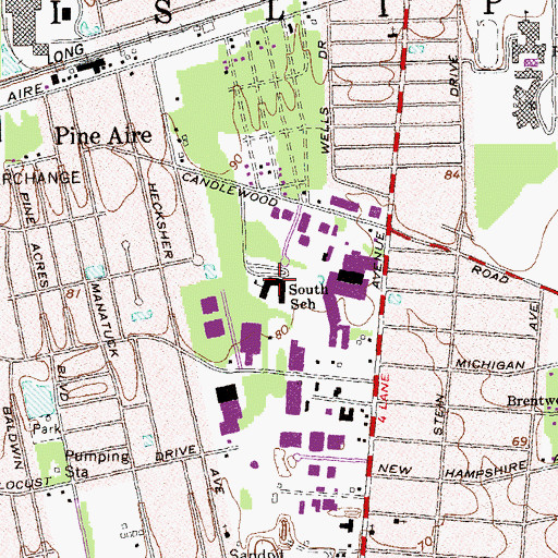 Topographic Map of South Middle School, NY