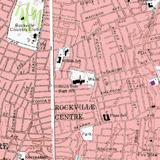 Topographic Map of South Side High School, NY