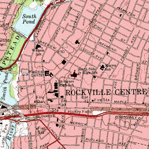 Topographic Map of South Side Middle School, NY