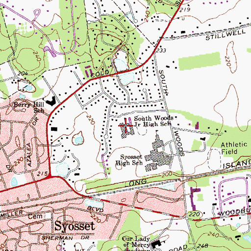Topographic Map of South Woods Middle School, NY