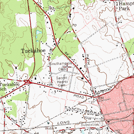 Topographic Map of Southampton Cemetery, NY