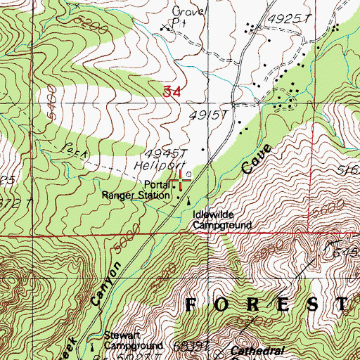 Topographic Map of Portal Ranger Station, AZ