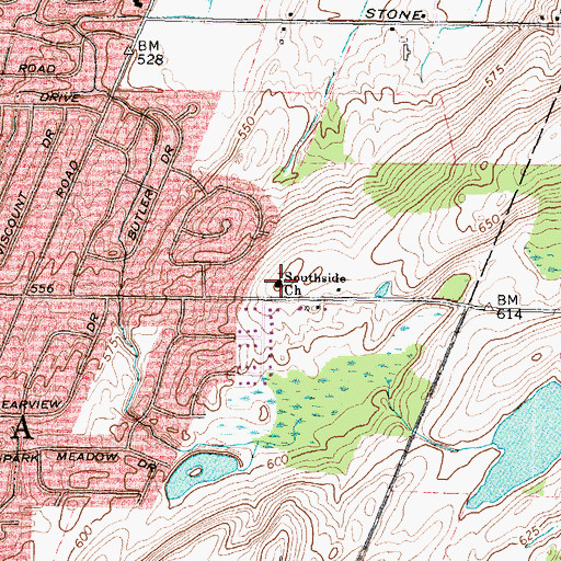 Topographic Map of Southside Church, NY