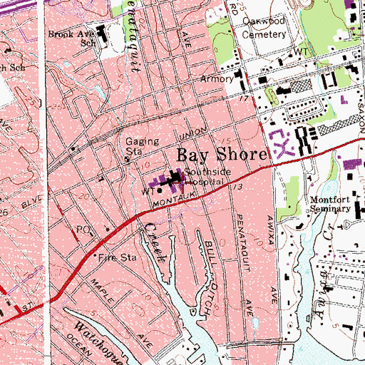 Topographic Map of Southside Hospital, NY