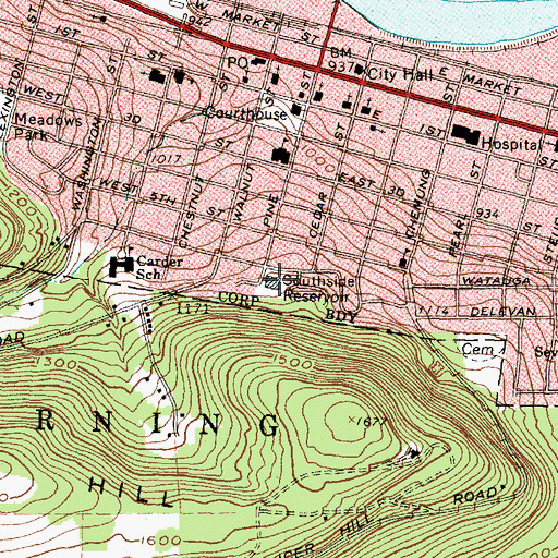 Topographic Map of Southside Reservoir, NY