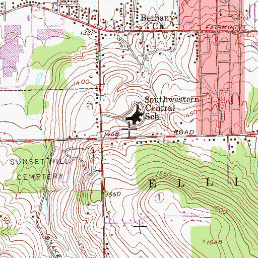 Topographic Map of Southwestern Middle School, NY