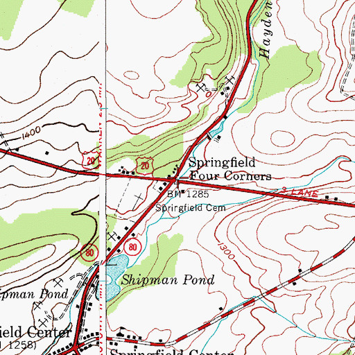Topographic Map of Springfield Four Corners, NY